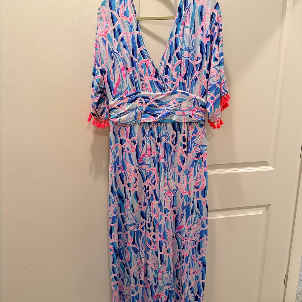 Lilly Pulitzer Blue and Pink Maxi Dress